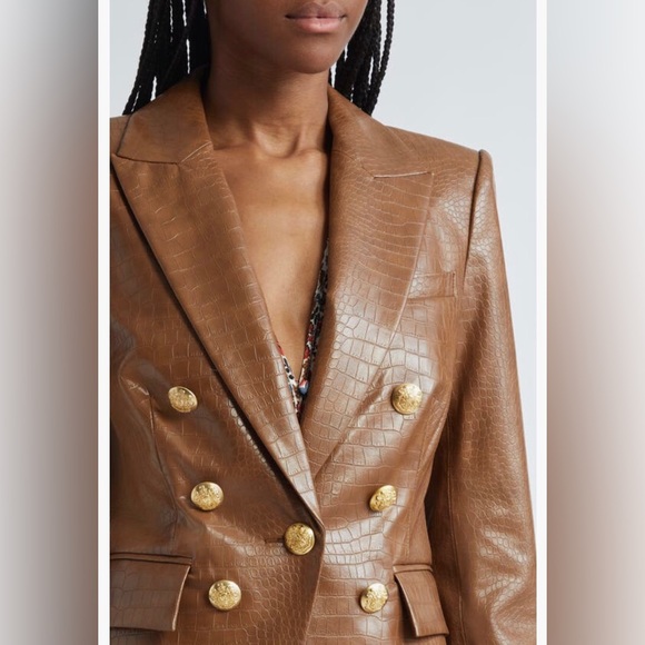 NWT $698 Veronica Beard Lawrence Croc Embossed Faux Leather Dickey Jacket - Picture 7 of 15